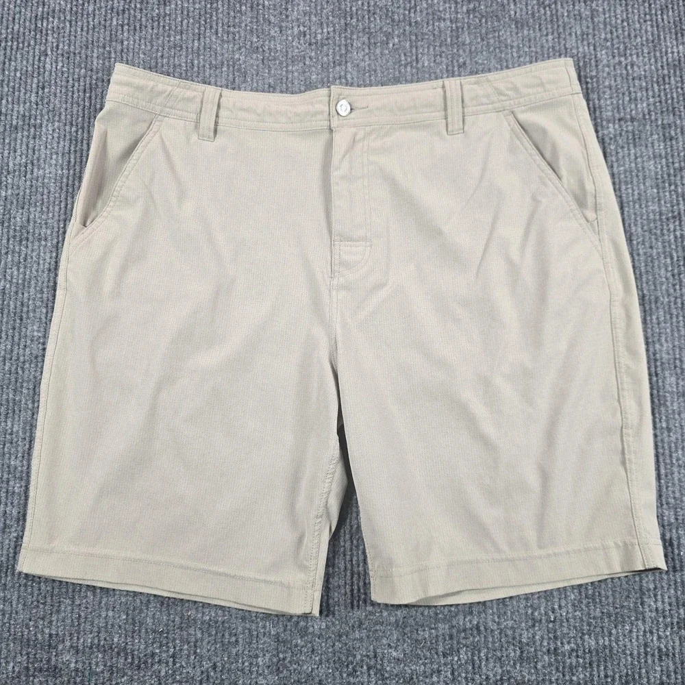PrAna Shorts Mens 40 Beige Microfiber Chino Stretch Drawstring 8 Inseam Summer